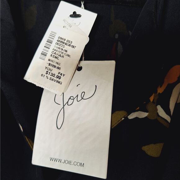 Joie Avari Silk Babydoll Dress XS Black Dark Floral Boho Romantic Mini Dainty - Picture 6 of 15